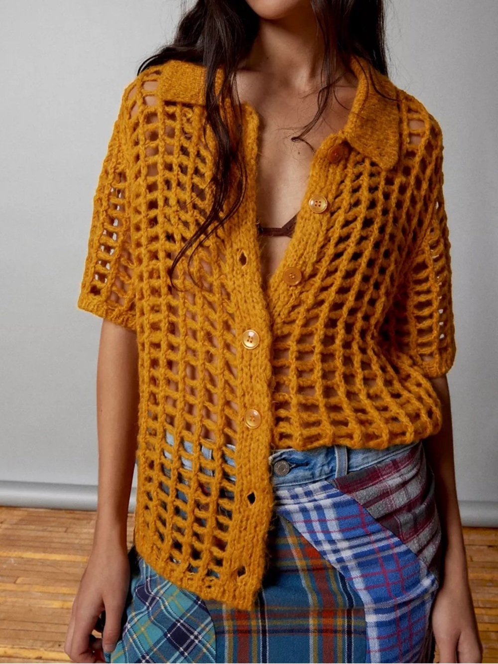 NWOT Urban Outfitters Merrigold Osaka Open Knit Polo Sweater Small Streetwear